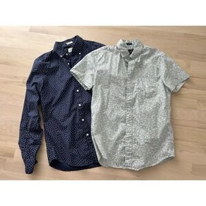 J CREW Lot of 2 Summer Floral Green Blue Cotton Slim Fit Shirts Sz Small